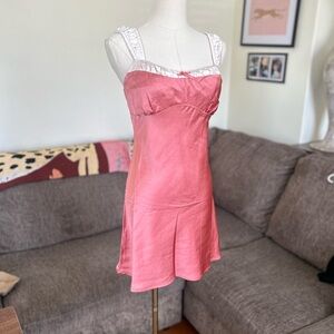 Lush Pink and Cream Mini Dress with Lace Details